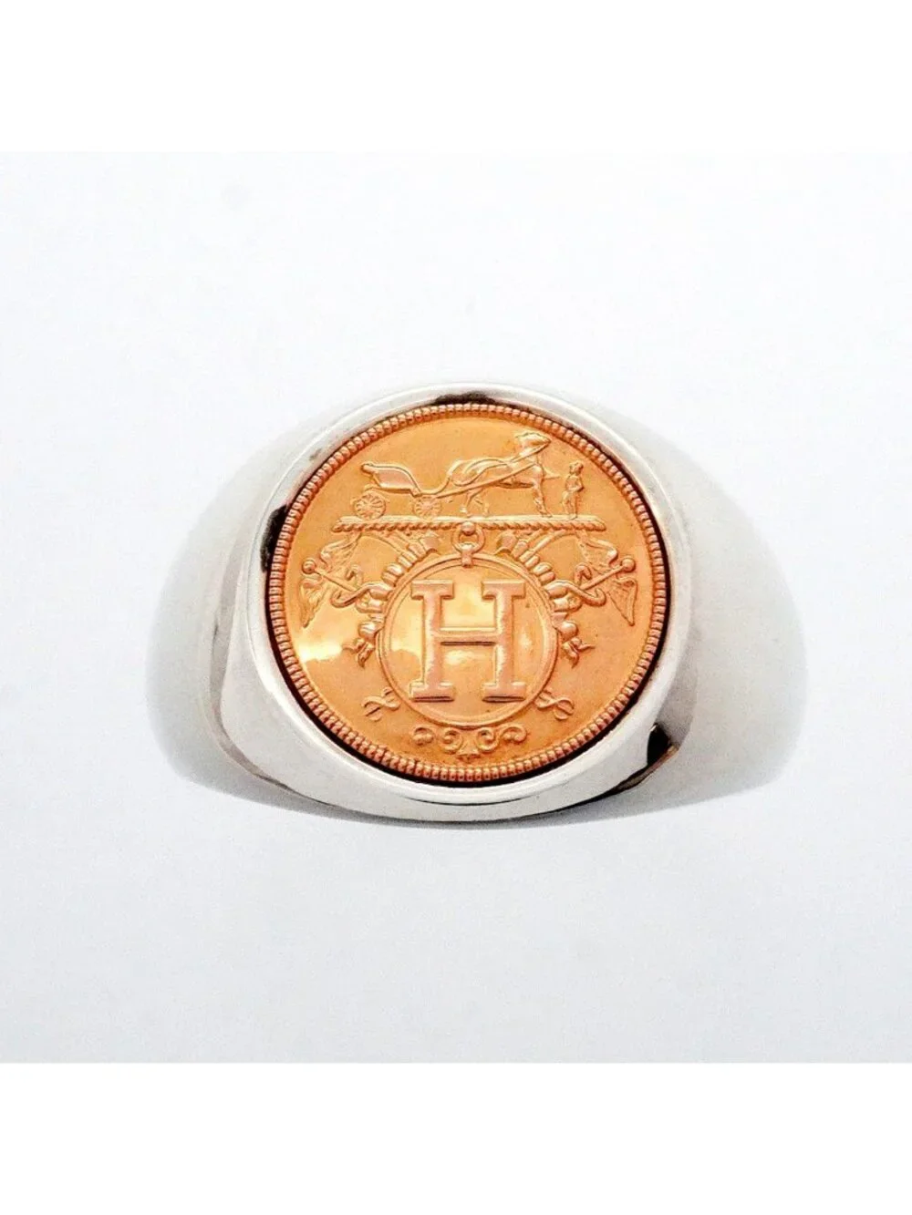 Hermes Ring Exribris 18k Pink Gold 925 Sterling Silver
